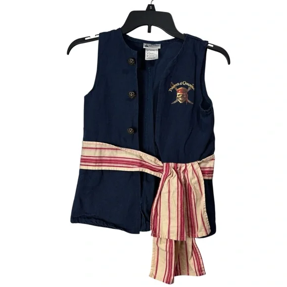 Disney Parks Pirates of the Caribbean Navy Pirate Vest with Red Striped Sash M - Picture 1 of 11